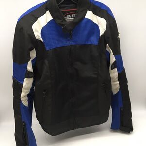 Bilt BLM 1 Motorcycle Jacket Siz M  Black White Blue  Mesh Padded Motocross Dirt